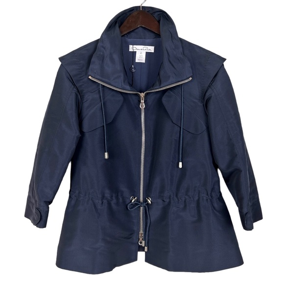 New Oscar de la Renta Runway Navy Silk Faille Jacket 10 - Picture 2 of 14